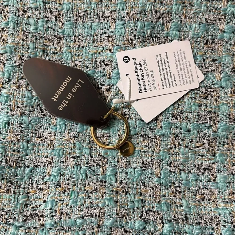 lululemon Diamond Shaped Marble Brown Gold Tone Hotel Key Chain NWT